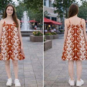 Hula Bay Sleeveless Swing DRed and White Midi Dress EUC